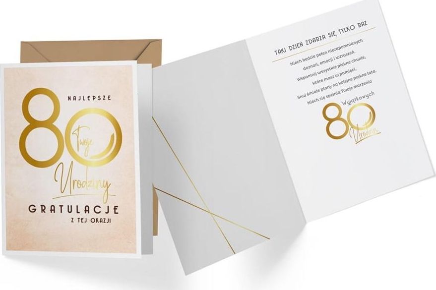 KUKARTKA Karnet 80 Urodziny, beżowe V-015
