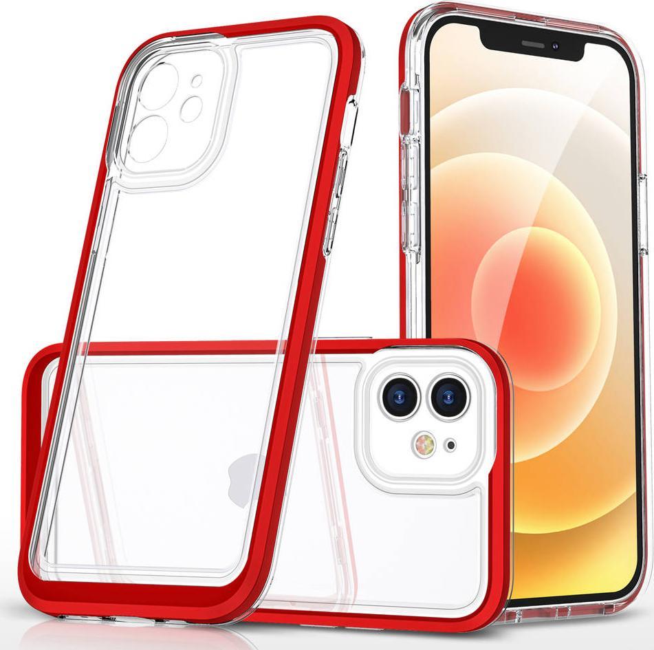 Hurtel Clear 3in1 etui do iPhone 12 żelowy pokrowiec z ramką czerwony