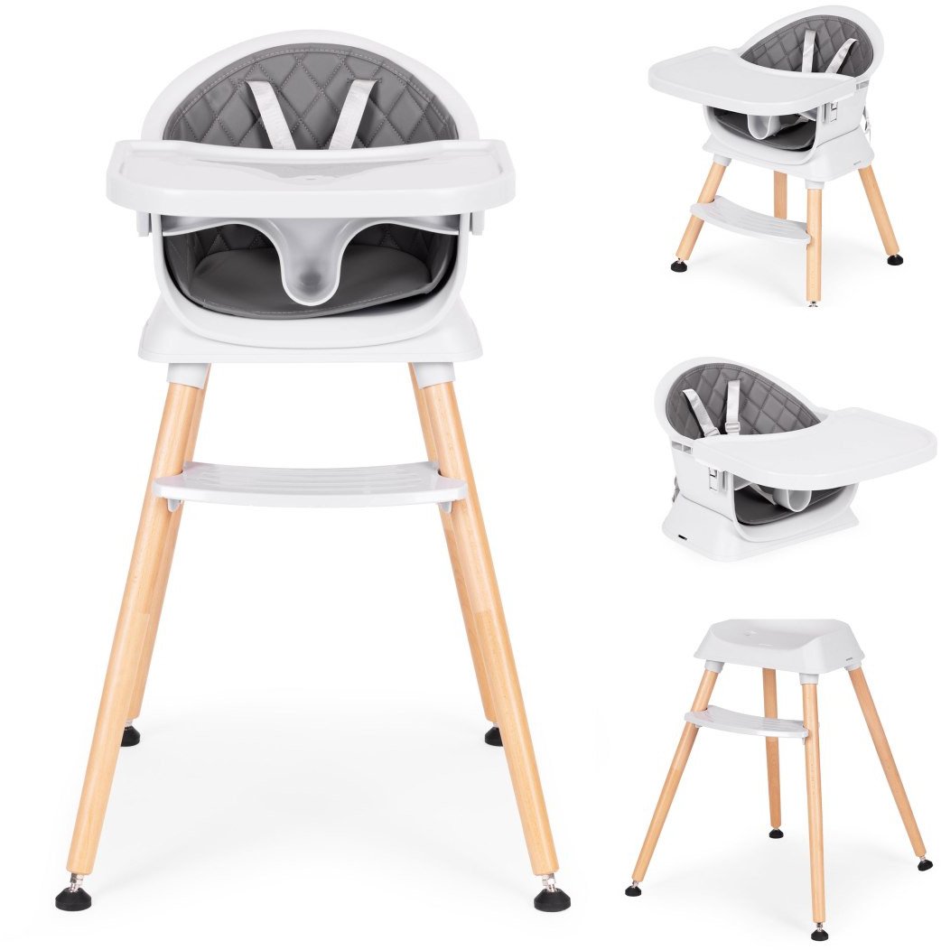 Fotelik krzesełko do karmienia dzieci 6w1 pikowane poszycie tacka szary ECOTOYS