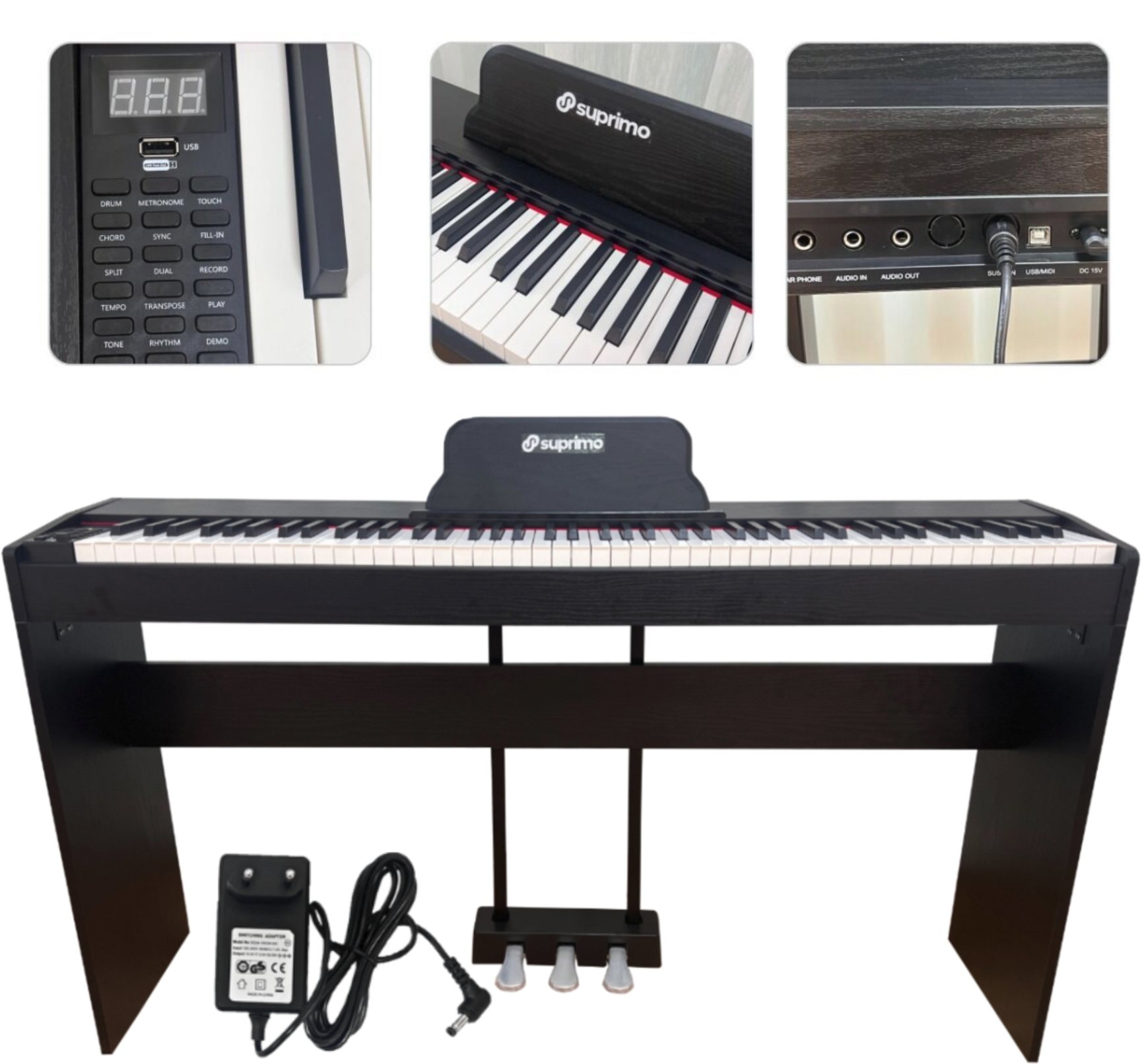 SUPRIMO SDP88 BK pianino cyfrowe stacjonarne ważone klawisze MIDI 2x10W stereo