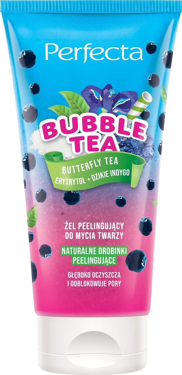 DAX PERFECTA Bubble Tea Żel peelingujący do mycia twarzy Butterfly Tea, Erytrytol + Dzikie Indygo 150 ml