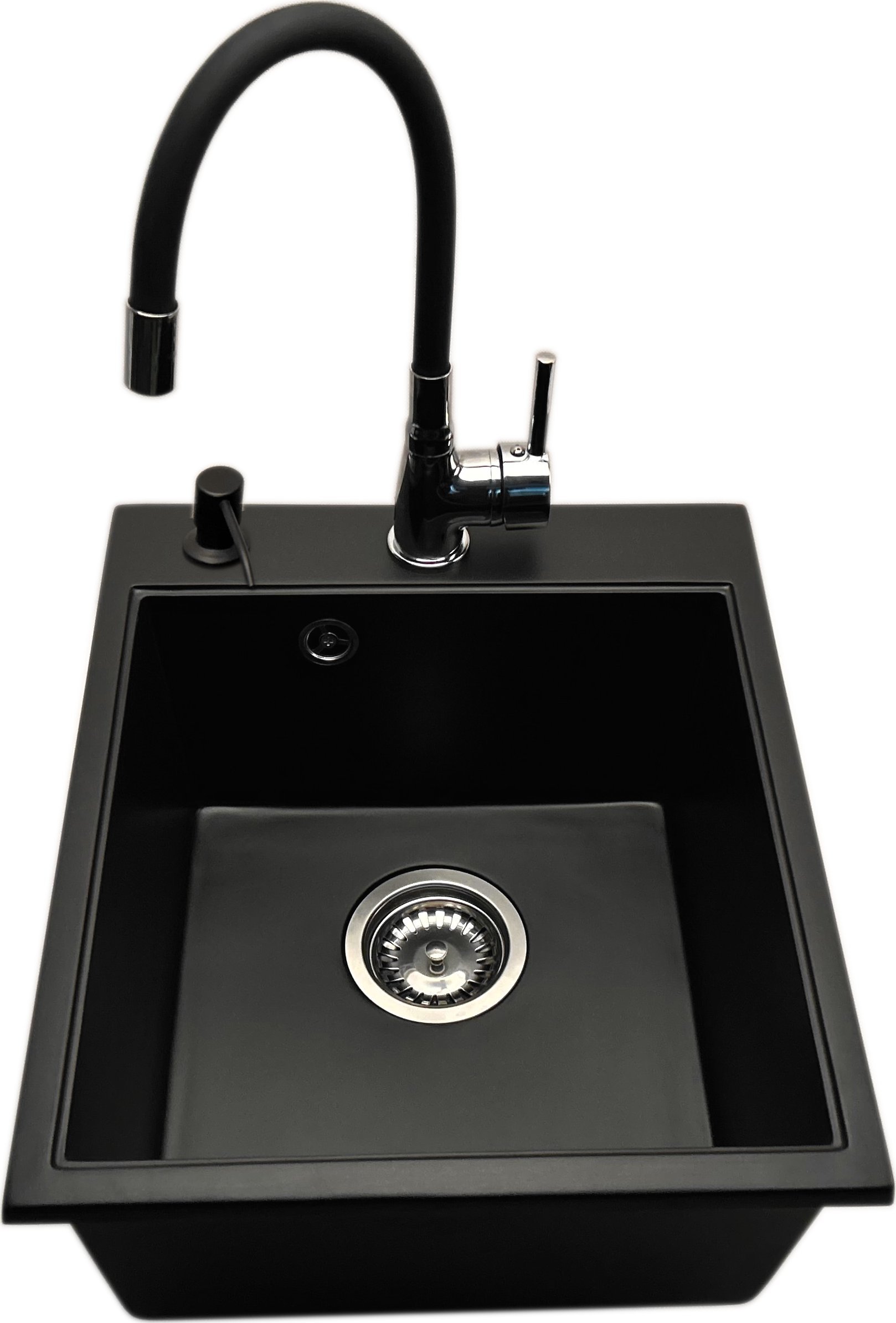 Zlewozmywak PREHNIT Zlewozmywak jednokomorowy COBALT czarny + bateria LAVO + dozownik czarny