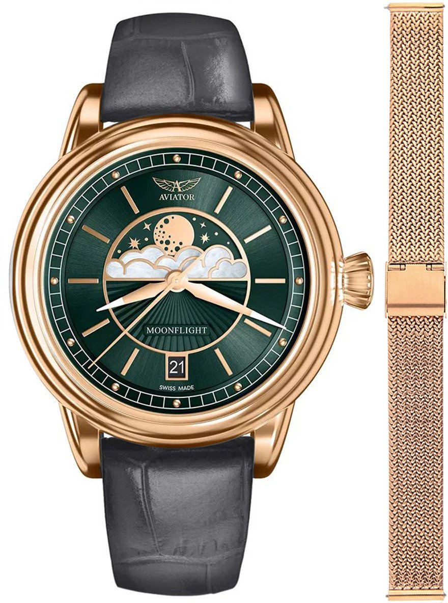 Zegarek damski Aviator V.1.33.2.263.4GM-SET różowe złoto