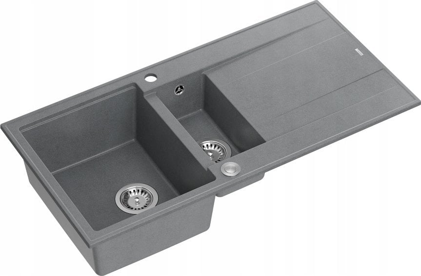 Zlewozmywak GraniteQ EVAN 156 zlewozmywak z syfonem Push To Open 1,5-komorowy z/o (1000x500x210; kom. 420x480) silver stone / elementy stalowe