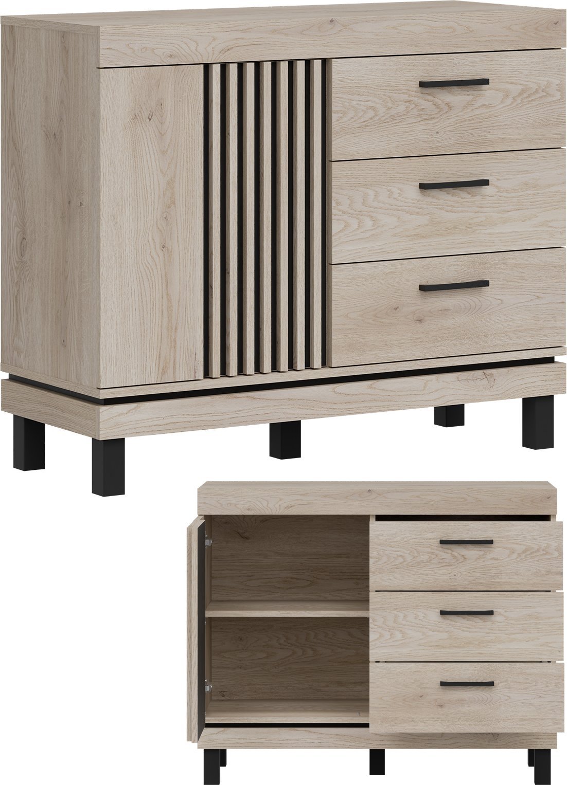 BogFran Komoda z 3 szufladami Szafka do salonu i sypialni Dąb Lamele Loft MATI MI03