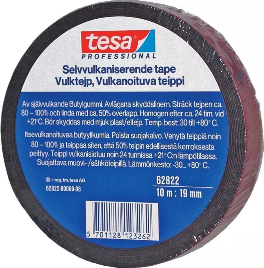 Tesa tesa tætningstape 10mx19mm - PRO 62822, Selvvulkaniserende tape af butylgummi, sort