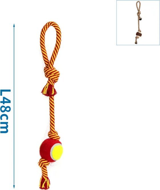Nobleza Zabawka z bawełnianego sznura z piłką i uchwytem z TPR dla psa Zabawka z bawełnianego sznura z piłką i uchwytem z TPR dla psa