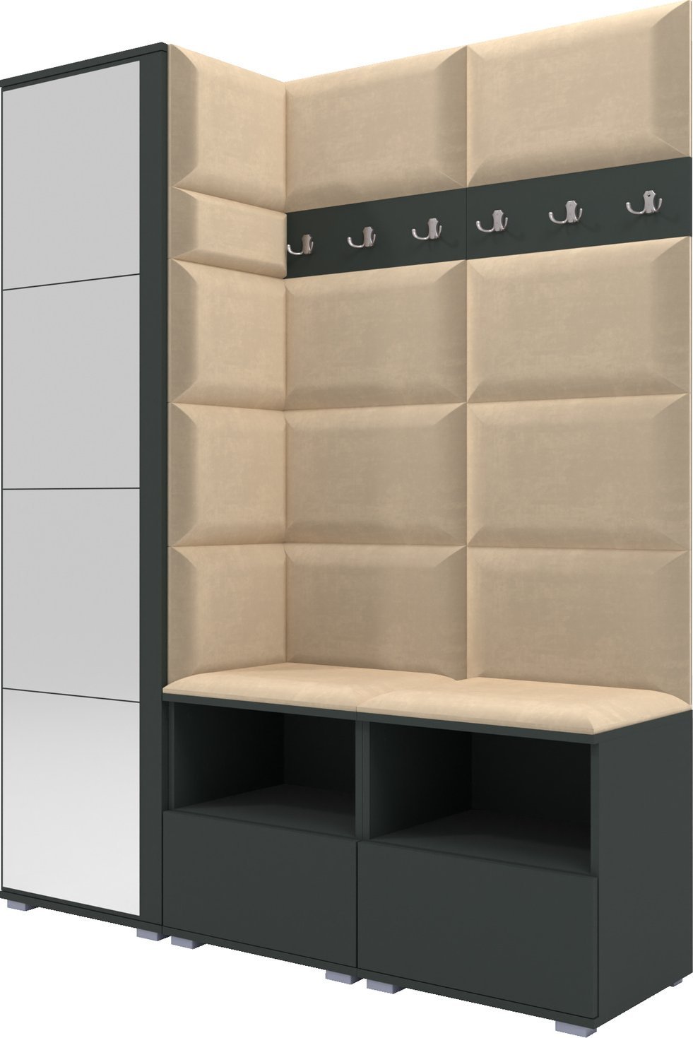 Ravio Tapicerowana garderoba Nela II z lustrem - kolor grafit + tkanina Trinity 04