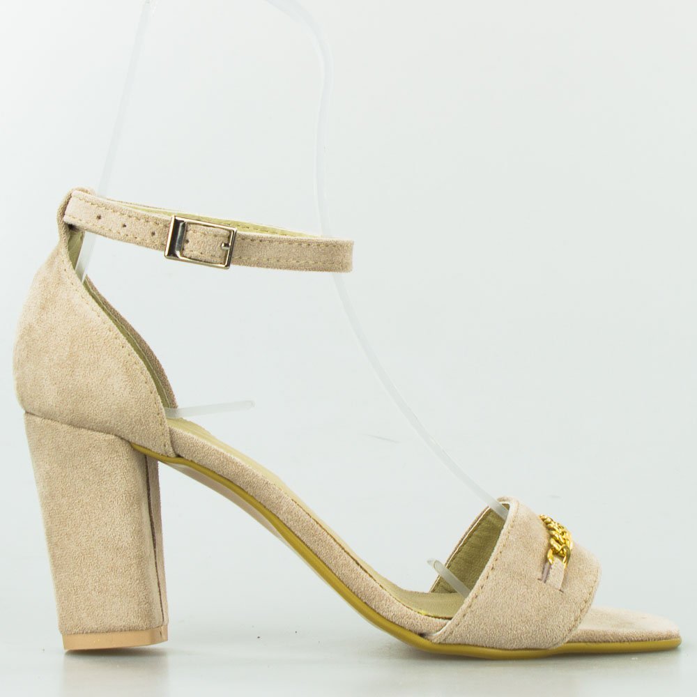 Optimo Sandały zamszowe ze złotym łańcuszkiem beżowe Optimo-40