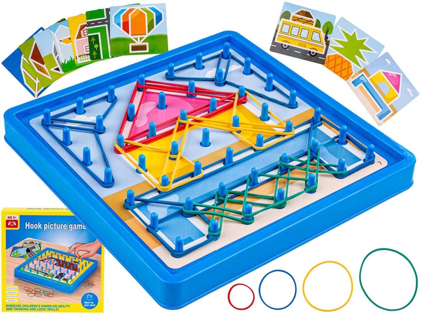 GRA ZRĘCZNOŚCIOWA UKŁADANKA EDUKACYJNA KOLOROWE GUMKI SZNUREK HOOK PICTURE GAME