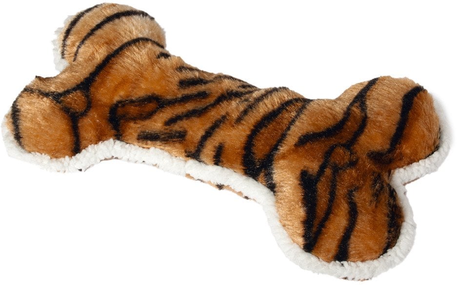 Zabawka, dla psa, ko��, br�zowa, wz�r tygrysie paski, pluszowa 30X15X7cm