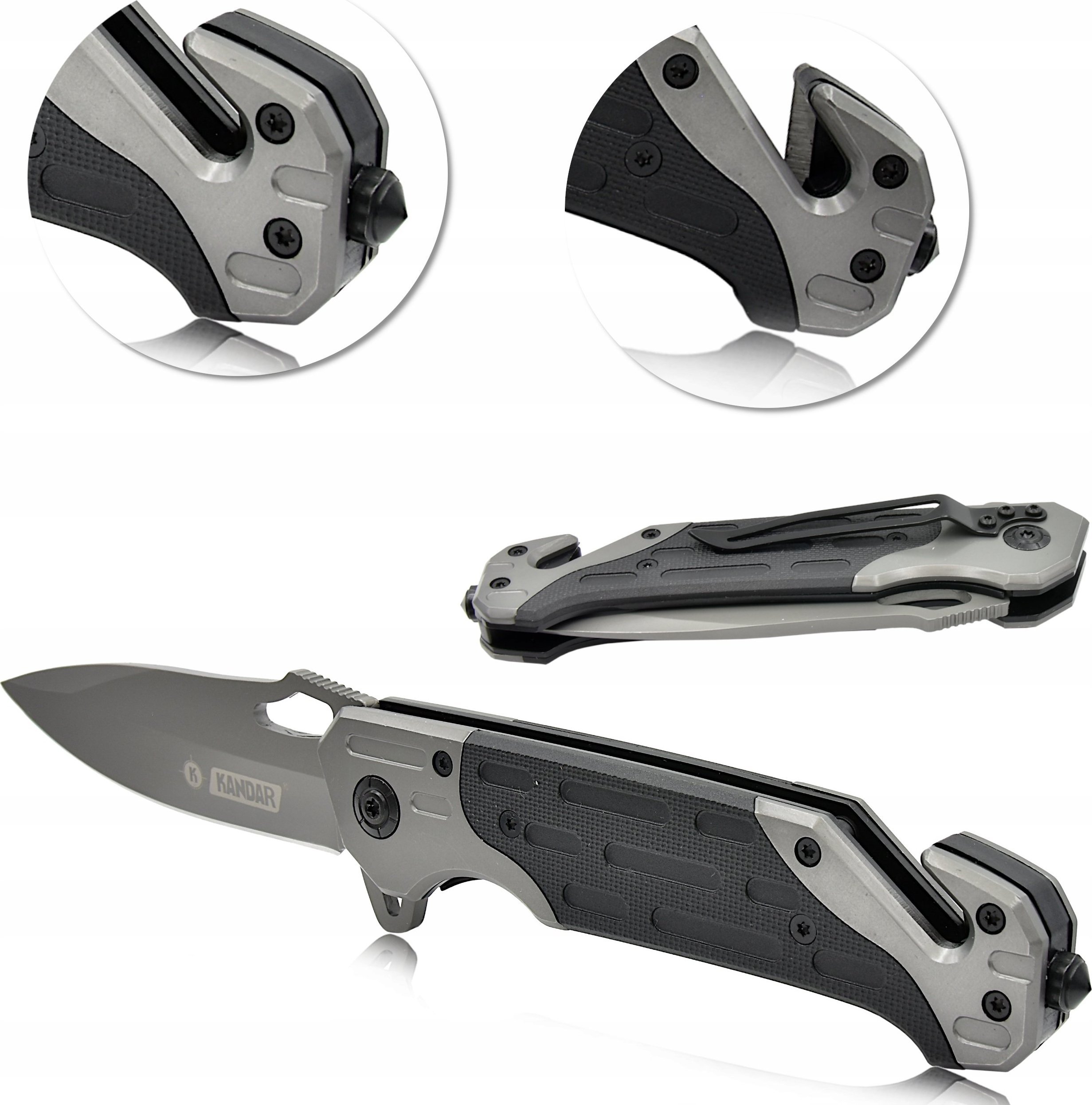 Kandar Nóż RATOWNICZY Scyzoryk Składany Zbijak TAKTYCZNY