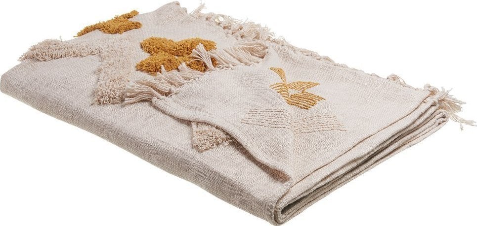 Beliani Koc Bawełniany 130 X 180 Cm Beżowy Z Żółtym Adoni!