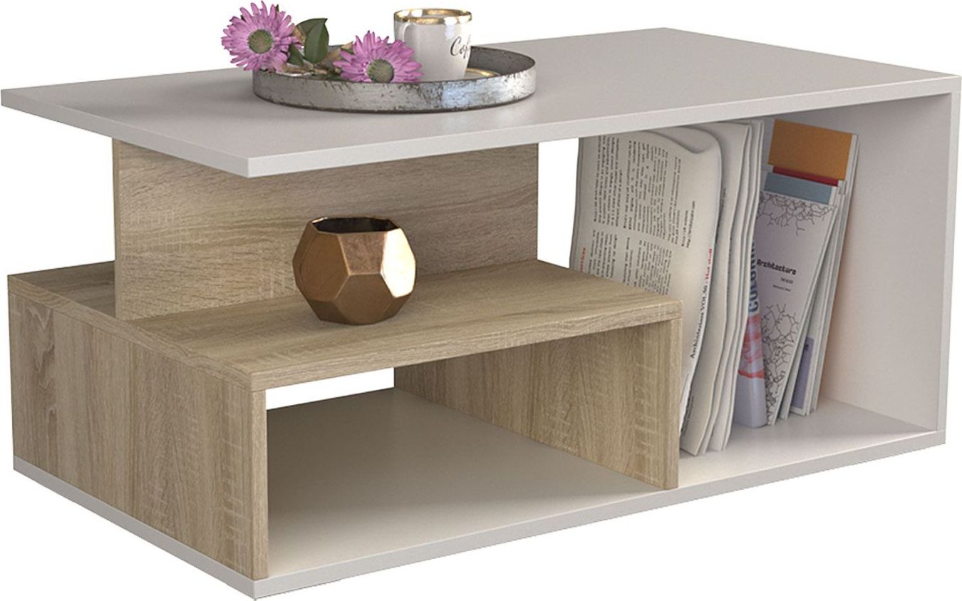 Elior Designerska ława Keero - biały+dąb sonoma