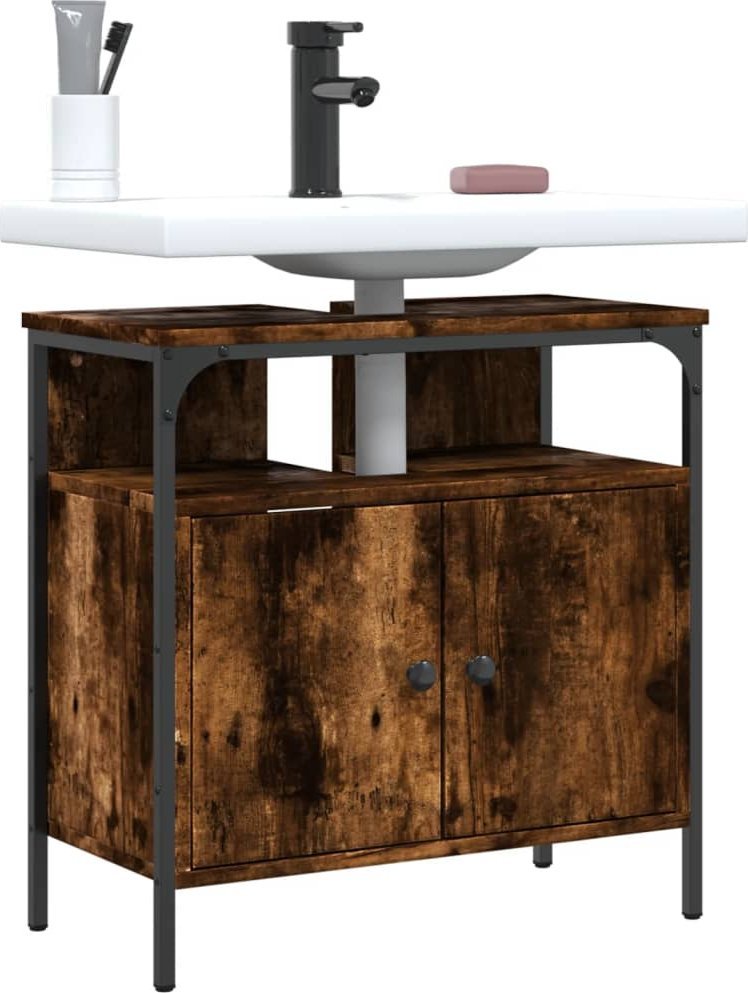 vidaXL Szafka pod umywalkę, przydymiony dąb, 60x30x60 cm