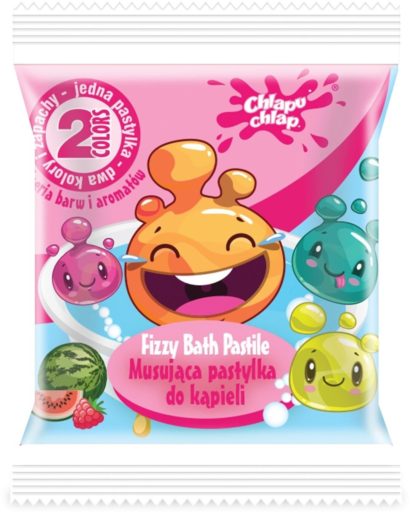 CHLAPU CHLAP Dwukolorowa Musująca Pastylka do kąpieli - malina i arbuz 1szt