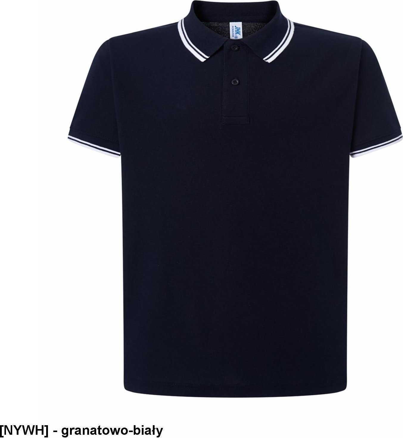 JHK PORA 210 - męskie polo z krótkim rękawem 100% stabilizowana bawełna, 200- 210g - granatowo-biały L