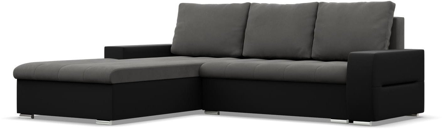 Narożnik, lewy, Sereno, velvet, ekoskóra, 243x200x92 cm, ciemny szary, czarny | TYLETEGOTU