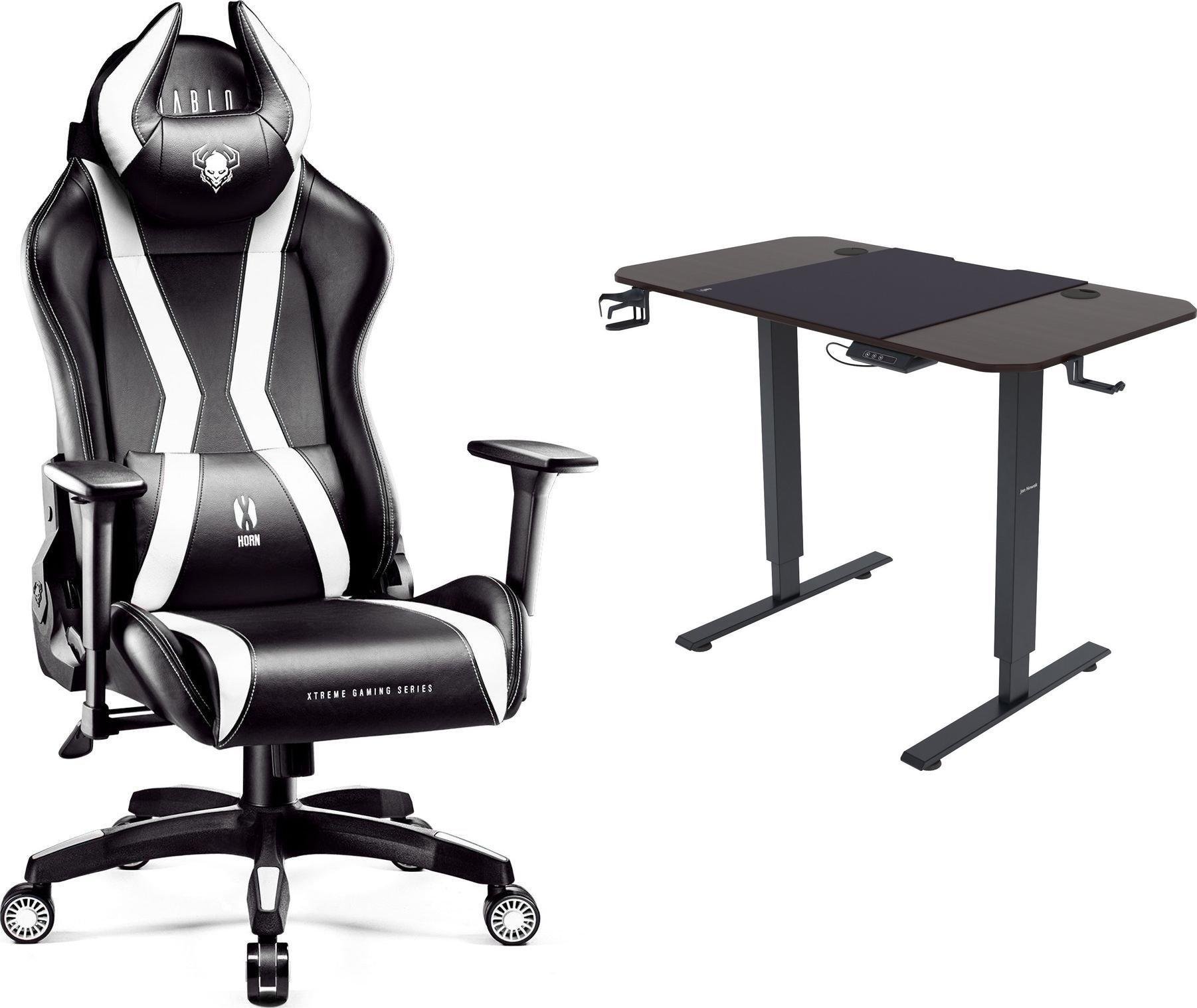 Fotel Diablo Chairs X-Horn 2.0 czarno-biały + EGON 1100 Orzechowe 110 cmx60 cm
