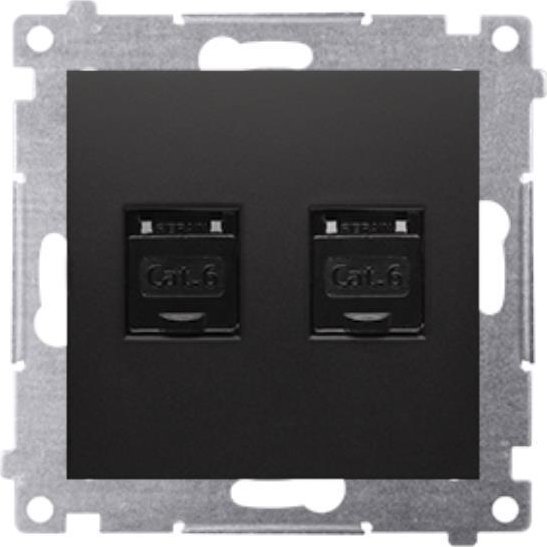 Kontakt-Simon Simon 54 Gniazdo komputerowe podwójne RJ45 kategoria 6 z przesłoną przeciwkurzową (moduł) czarny mat D62.01/49