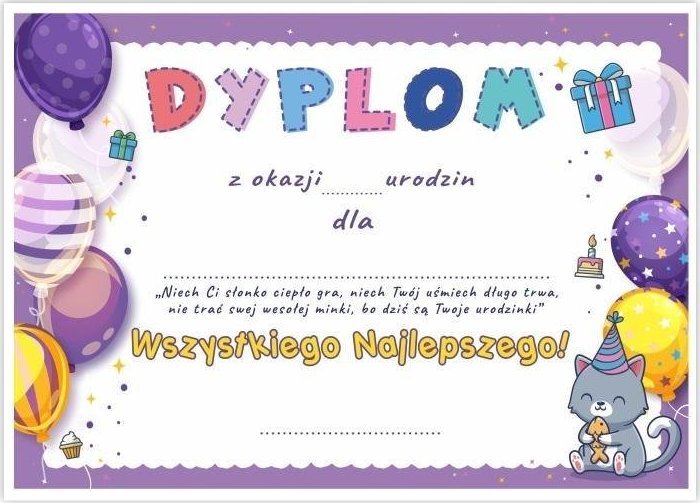 LearnHow Dyplom A5 urodzinowy - Balony 5szt