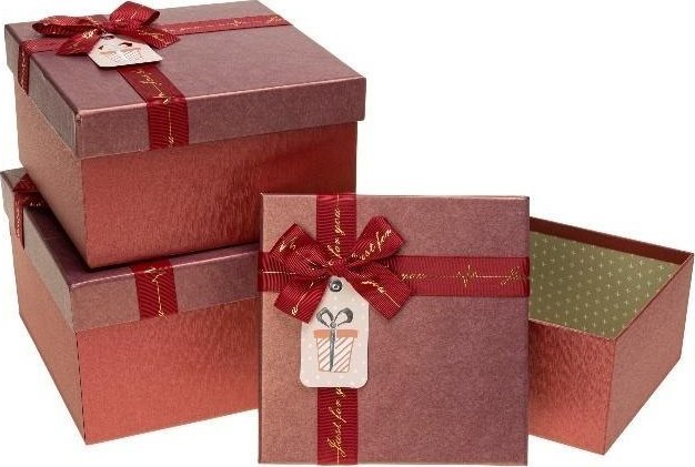 Pudełko prezentowe z kokardą 3szt czerwony ROZETTE