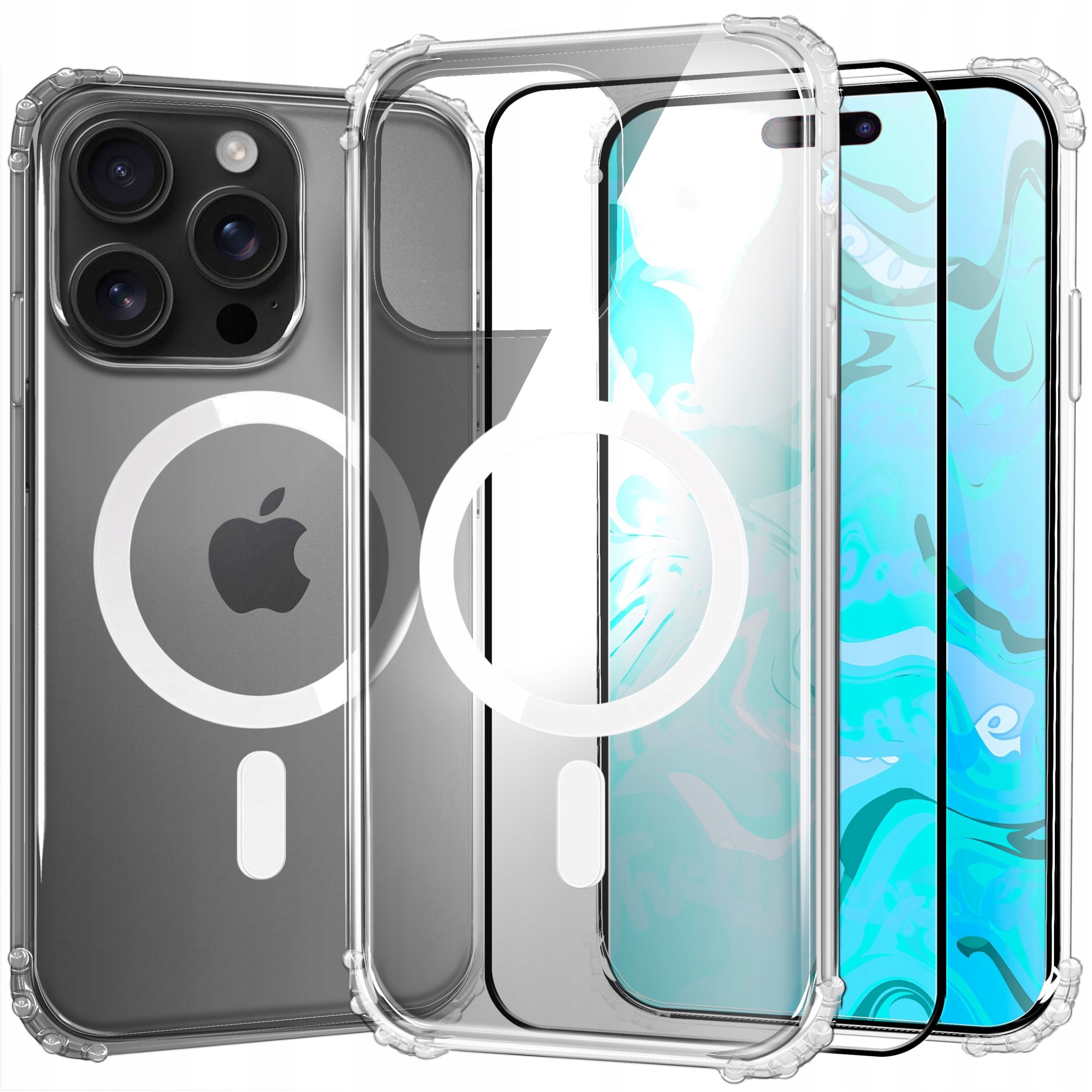 Etui Pancerne Do Apple iPhone 16 Pro (Do Magsafe, Przezroczyste) Szkło 9H