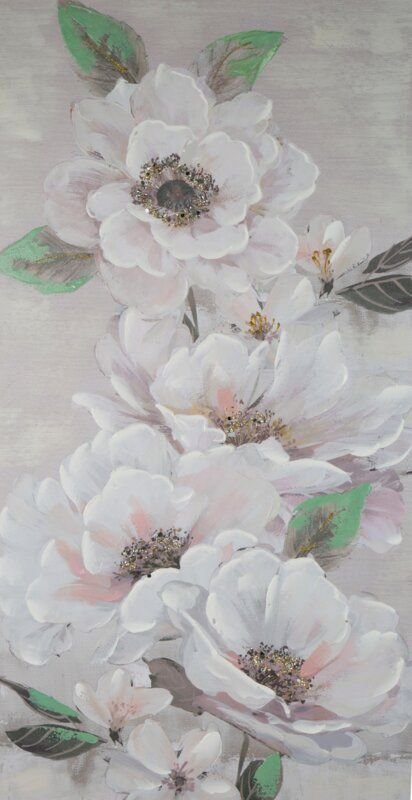 Obraz ręcznie malowany kwiaty z brokatem 60X120 beżowy+różowy