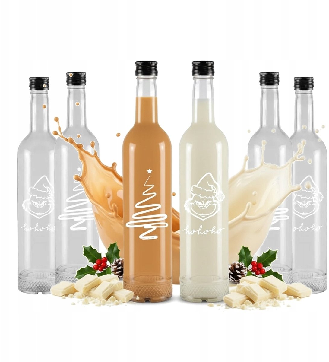 20x Butelki szklane KRYSZTAŁ 500 ml z nadrukiem ŚWIĄTECZNYM na nalewki 0,5l