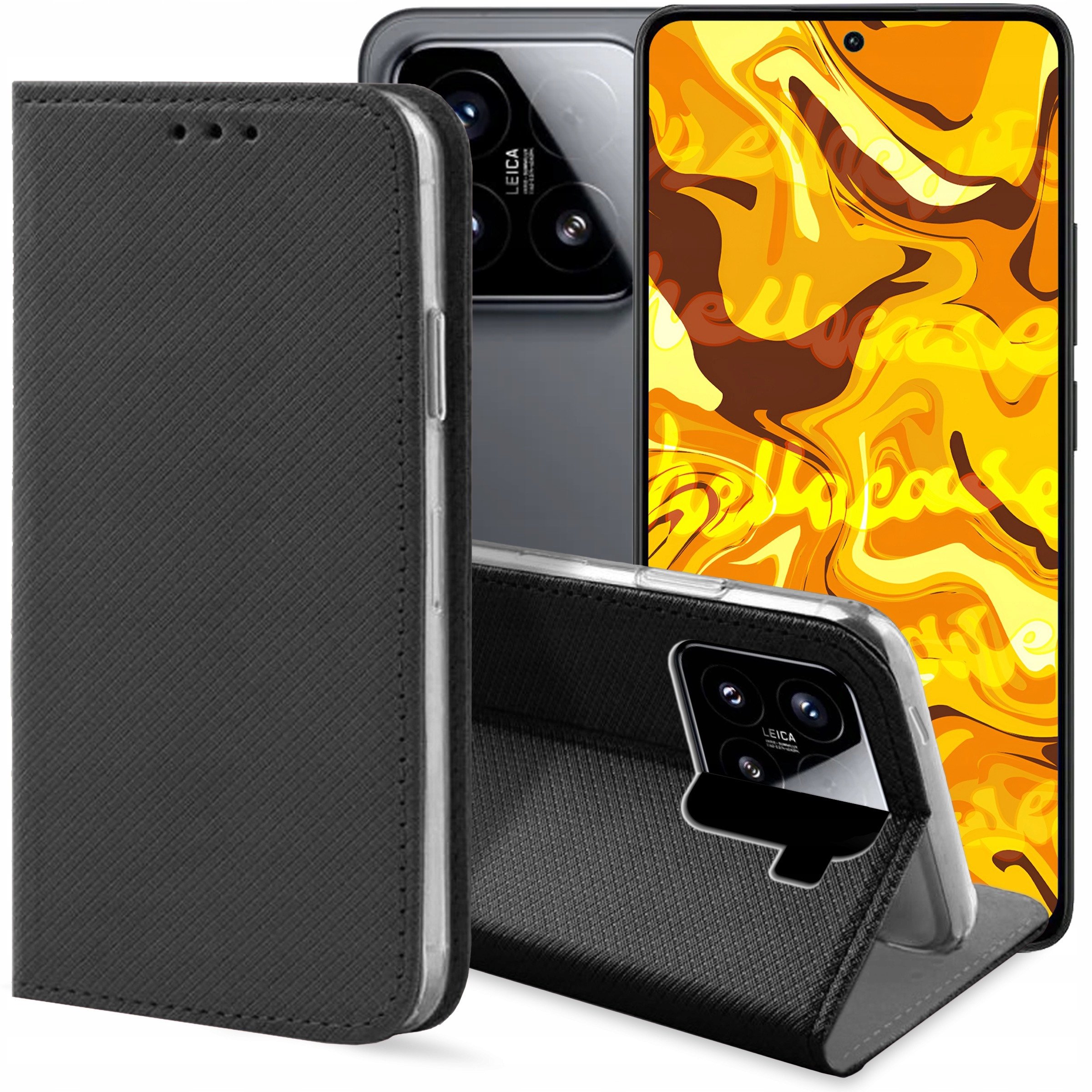 ETUI Z KLAPKĄ DO XIAOMI 15 CZARNE ZAMYKANE MAGNETYCZNE KABURA FUTERAŁ CASE