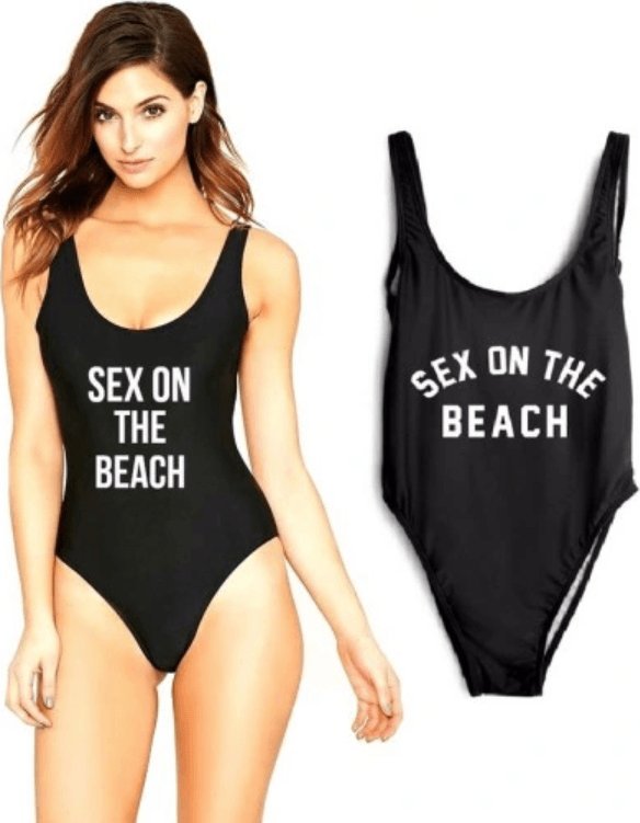 Pan i Pani Gadżet Jednoczęsciowy strój kąpielowy z napisem CZARNY L