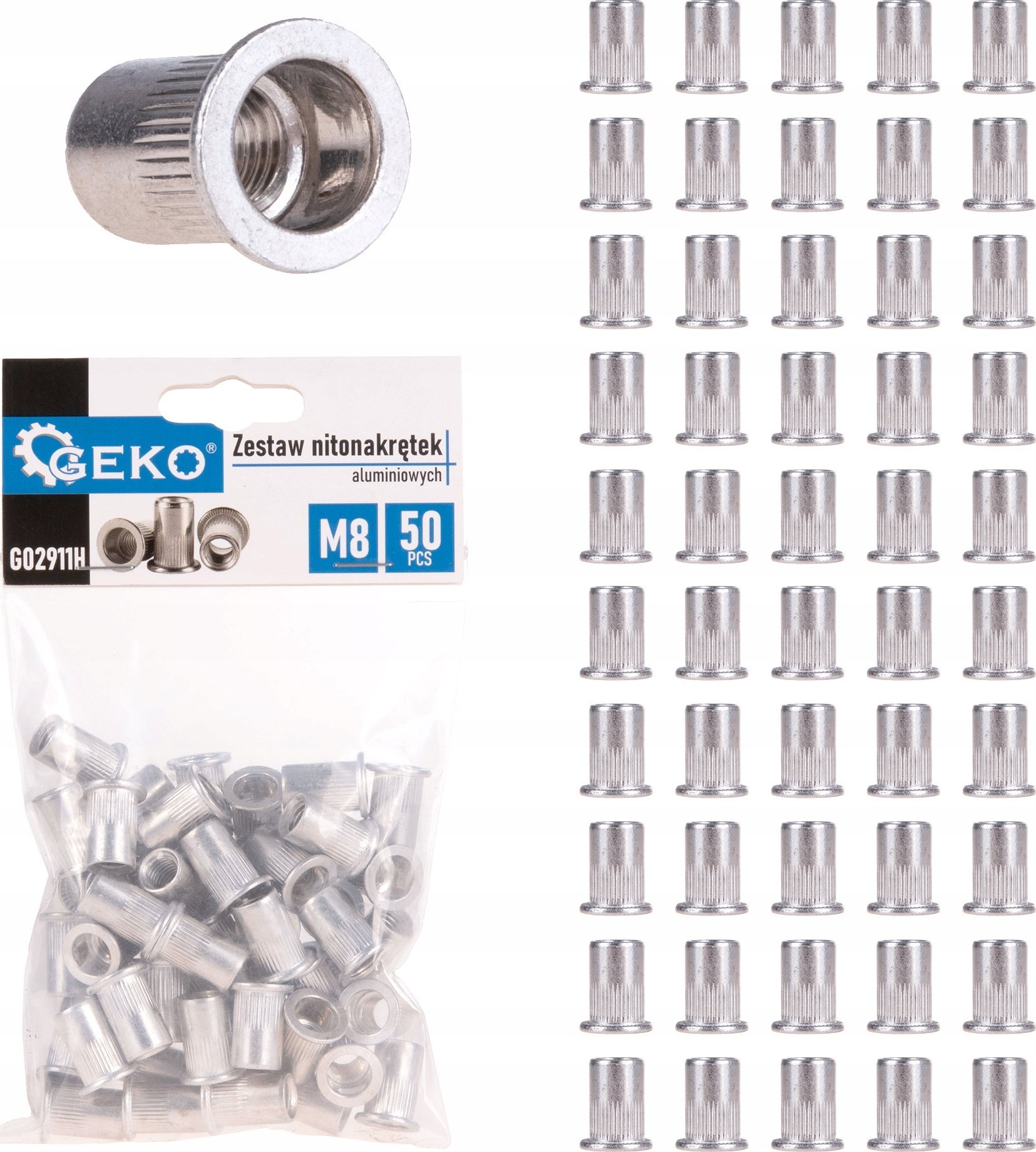 Geko Zestaw nitonakrętek aluminiowych M8 50szt (60)