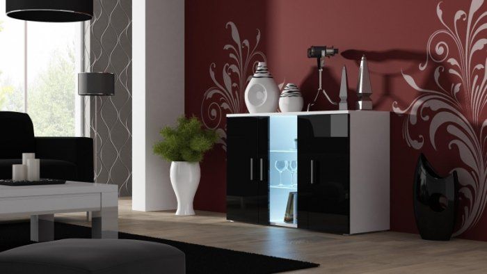 Cama Meble Komoda 120cm SOHO S7 biały/ czarny połysk