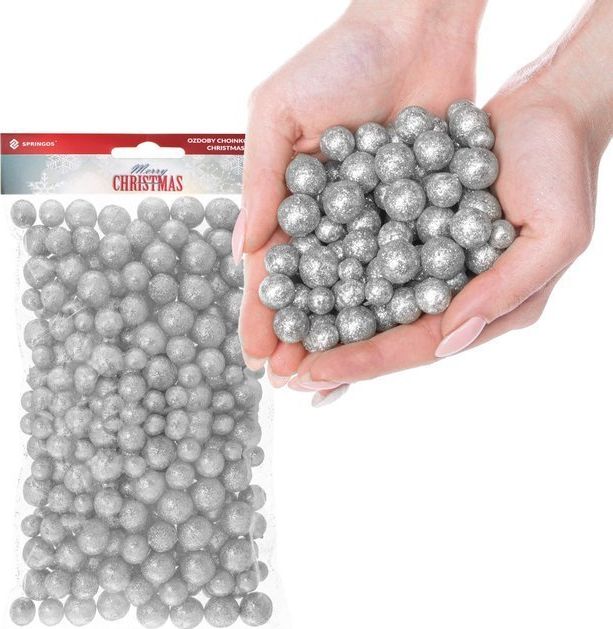 Springos Kulki styropianowe brokatowe do dekoracji stroików srebrne