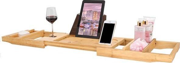 Springos Półka na wannę regulowana 75-110,5 cm, nakładka bambusowa UNIWERSALNY