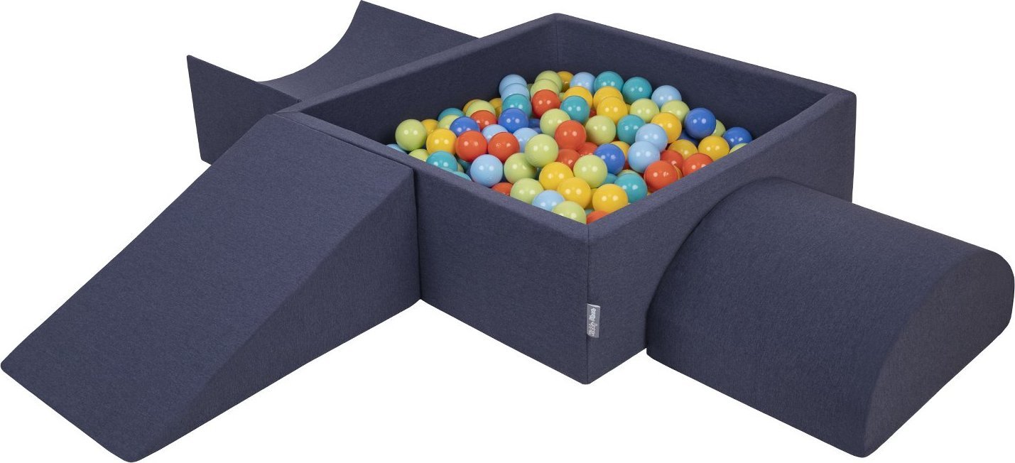 KiddyMoon KiddyMoon Piankowy plac zabaw PPZP-KW30D-114 z piłeczkami granatowy: jasny zielony-pomarańcz-turkus-niebieski-babyblue-żółty basen 300/klin