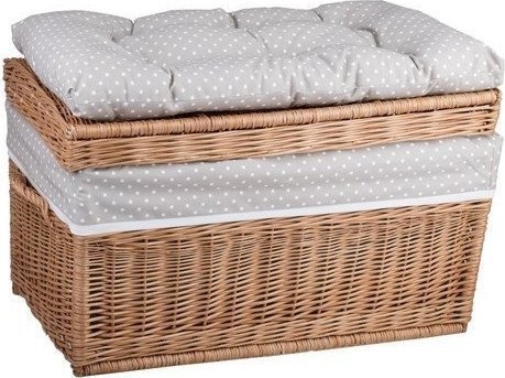 WickerPL Kufer Wiklinowy z Obszyciem skrzynia wiklinowa z wiekiem kosz na zabawki 60x40 H42 cm