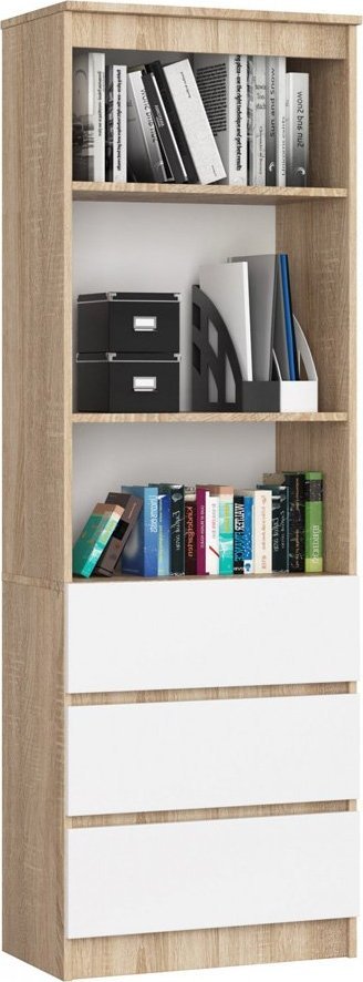 Elior Regał z szufladami do salonu dąb sonoma + biały - Risten 3X