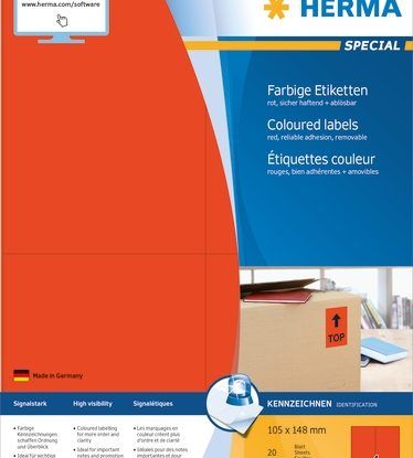 Herma Etykiety kolorowe, A4, 105 x 148 mm, czerwone, wyjmowane - 4562