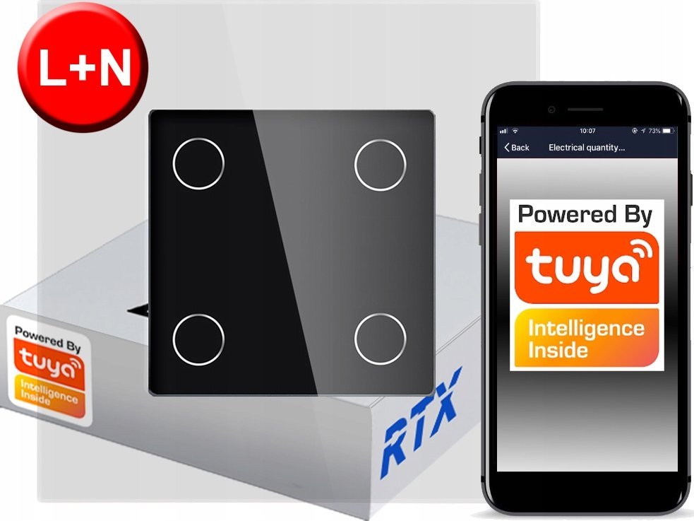 Włącznik Dotykowy 4 obw.cz ZigBee TUYA RTX SH# L+N