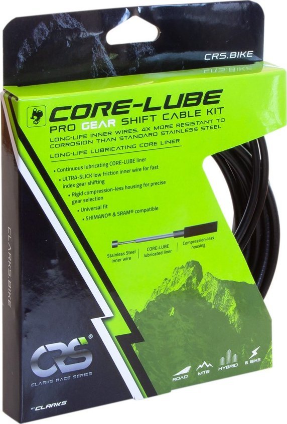 Clarks Zestaw linki przerzutki z pancerzem CLARKS RACE SERIES, Core-Lube Universal Pro Gear Shift Cable Kit, Uniwersalny