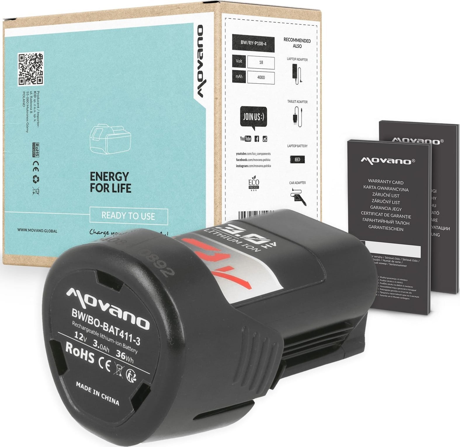 Bateria Movano do Bosch BAT411, BAT420 (3000 mAh)