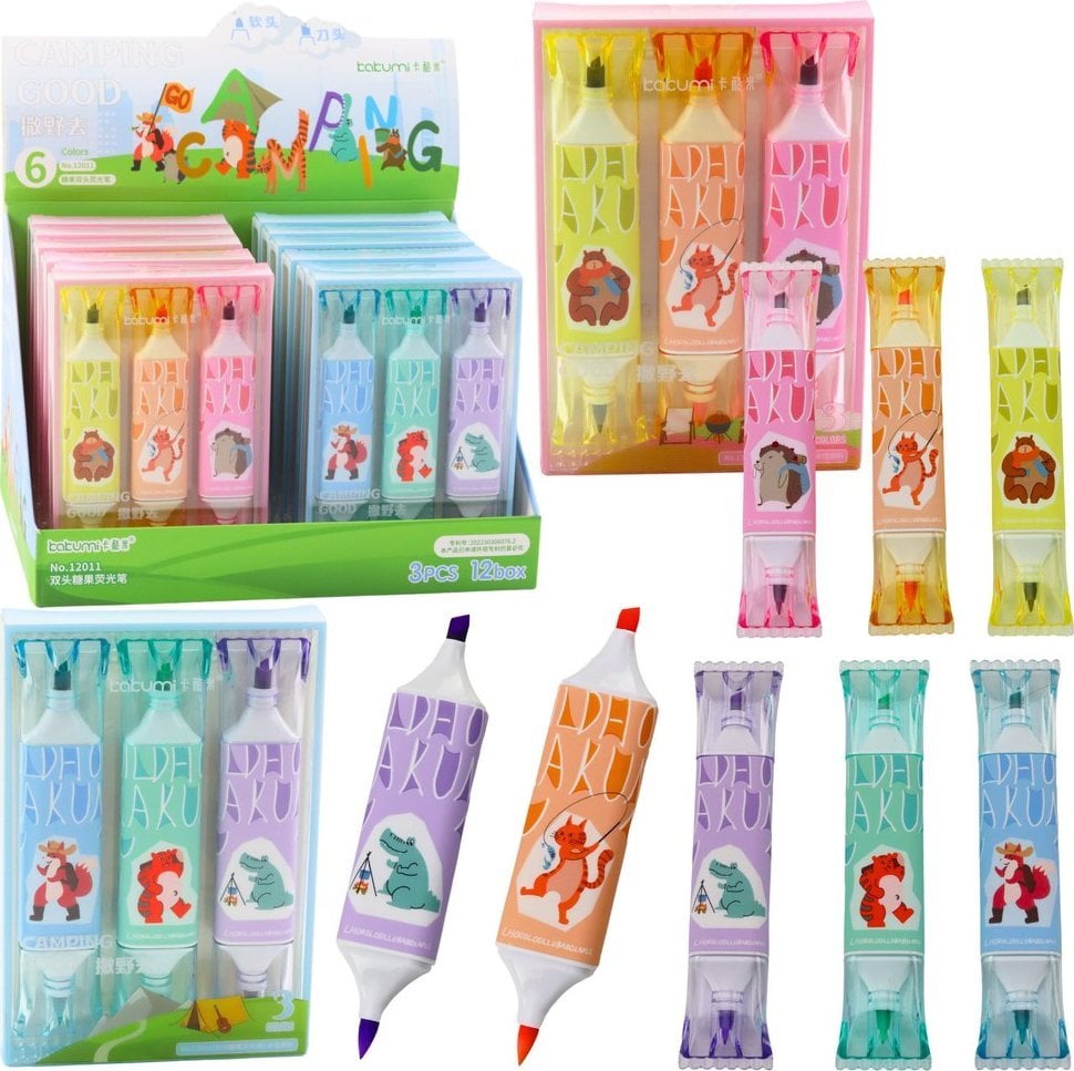 Zestaw Zakreślaczy Różowy Niebieski Motyw Zwierząt Dwie Końcówki 3szt LEAN