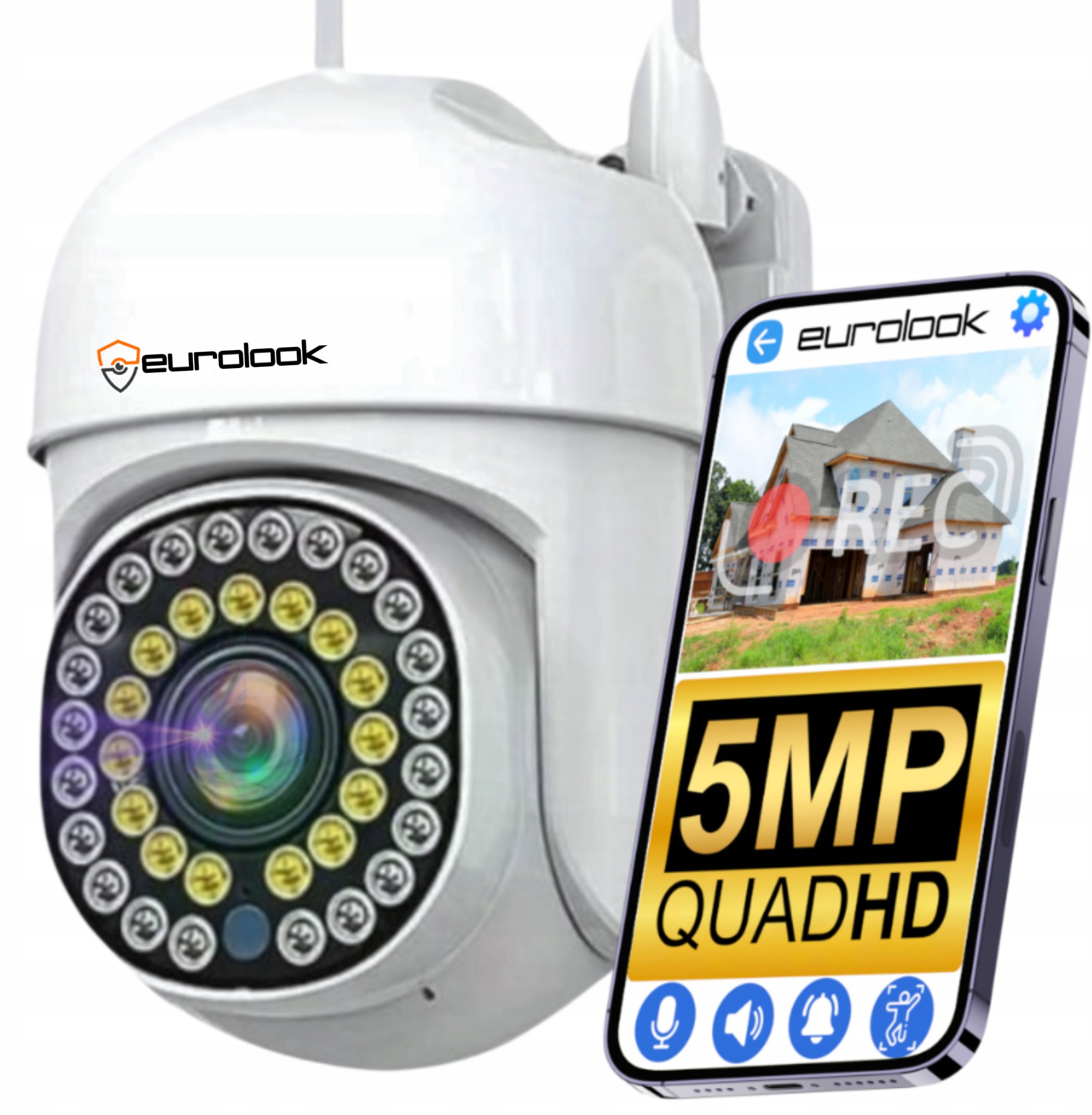 Bezprzewodowa Obrotowa Kamera WiFi 5MPx QHD QuadHD Alarm Powiadomienia PUSH