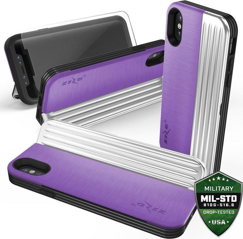 Zizo Zizo Retro Series - Etui Iphone X Z Kieszenią Na Karty + Podstawka + Szkło 9h Na Ekran (purple/silver)