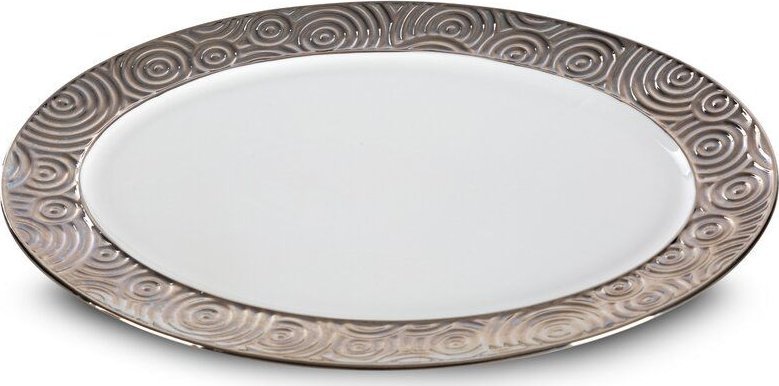 Eurofirany Patera ceramiczna okrągła TEA 34X25X3 biała+srebrna