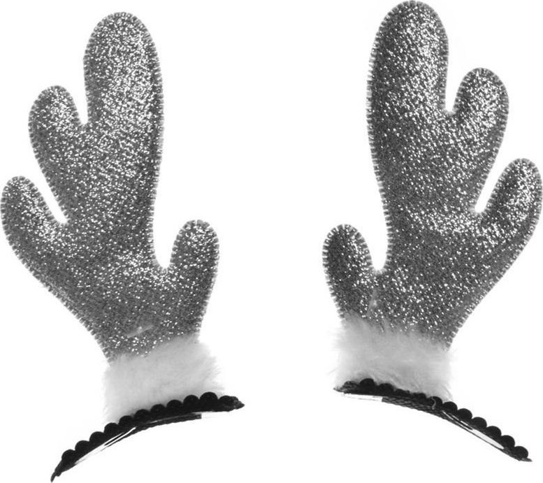 Brokatowe rogi renifera srebrne 2szt