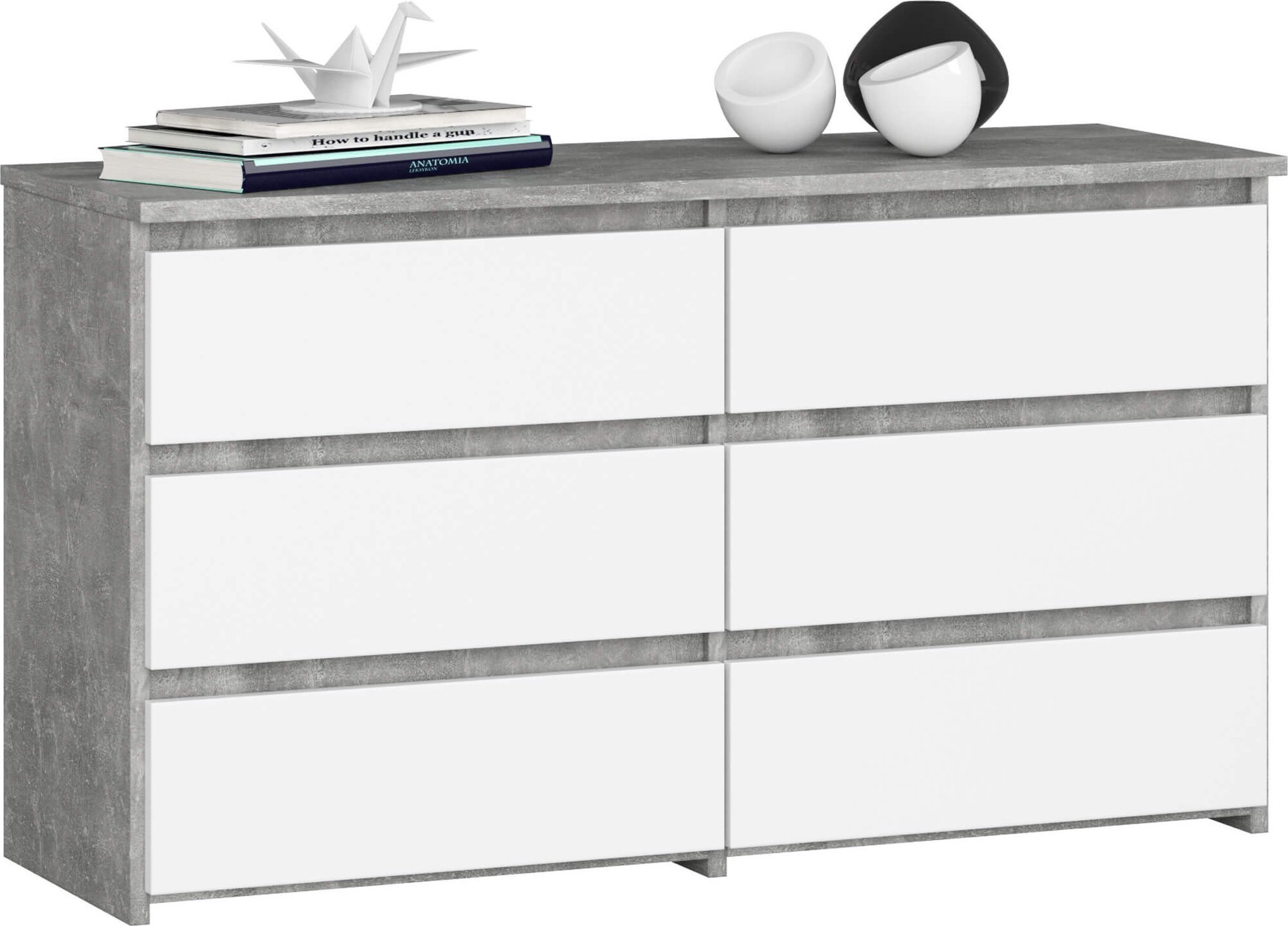 Fabryka Mebli Akord Komoda do salonu CL 100 cm 6 szuflad klasyczna - beton biała