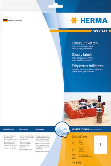 Herma Etykiety błyszczące InkPrint 8895, A4, 210 x 297 mm, papier błyszczący, 10 szt (8895)