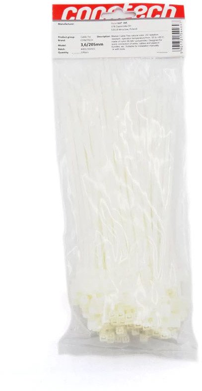 Opaska kablowa z tabliczką Conotech NS-112, 3,6x205 op.100 szt., biała